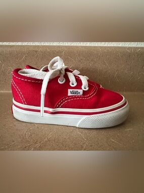 Vans Kids Red Canvas Low-Top Sneakers with White Accents